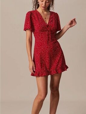 RIHOAS Red Polka Dot Tie-Front Mini Dress
